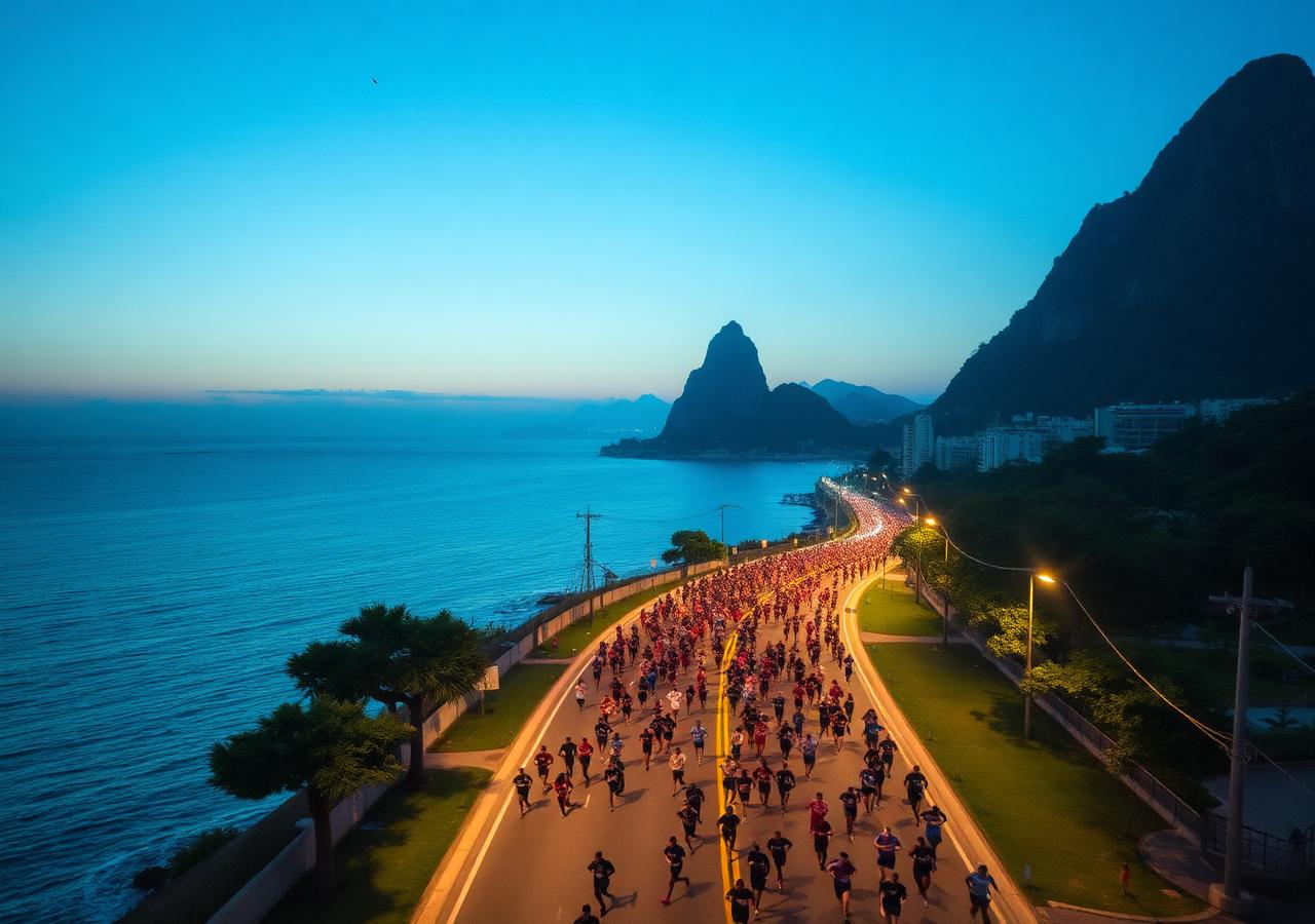 Vista aérea de corredores em uma avenida costeira do Rio de Janeiro